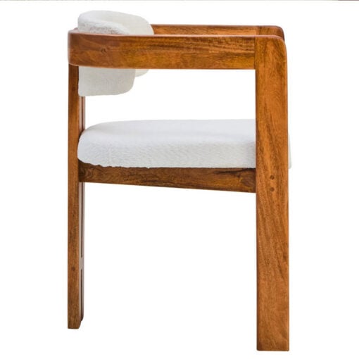 Set Of 2 Boho Rustic Solid Mango Wood And Cream White Boucle Fabric Dining Chairs