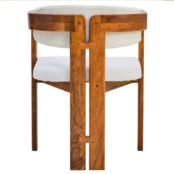 Set Of 2 Boho Rustic Solid Mango Wood And Cream White Boucle Fabric Dining Chairs