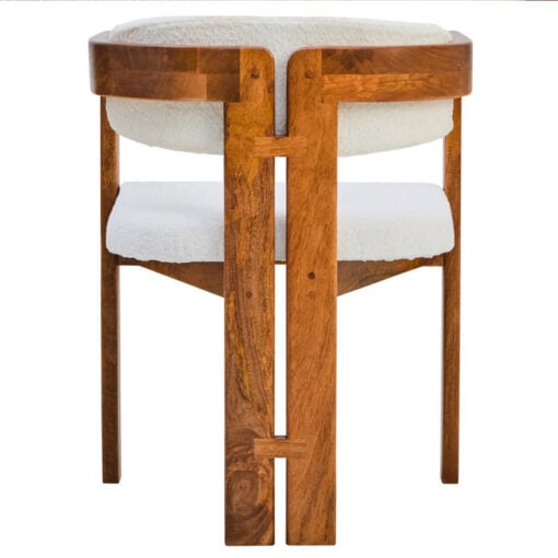 Set Of 2 Boho Rustic Solid Mango Wood And Cream White Boucle Fabric Dining Chairs