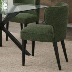 Set Of 2 Moss Green Textured Fabric And Black Wood Wing Back Dining Chairs