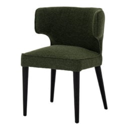 Set Of 2 Moss Green Textured Fabric And Black Wood Wing Back Dining Chairs