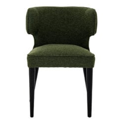 Set Of 2 Moss Green Textured Fabric And Black Wood Wing Back Dining Chairs