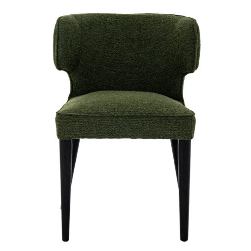 Set Of 2 Moss Green Textured Fabric And Black Wood Wing Back Dining Chairs