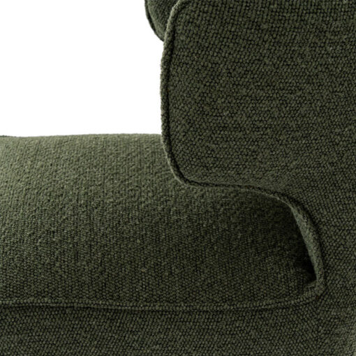 Set Of 2 Moss Green Textured Fabric And Black Wood Wing Back Dining Chairs
