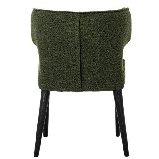 Set Of 2 Moss Green Textured Fabric And Black Wood Wing Back Dining Chairs
