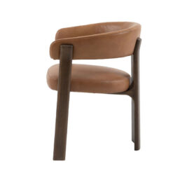 Set Of 2 Tan Brown Genuine Leather And Charcoal Brown Wood Scoop Open Back Dining Chairs