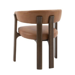Set Of 2 Tan Brown Genuine Leather And Charcoal Brown Wood Scoop Open Back Dining Chairs