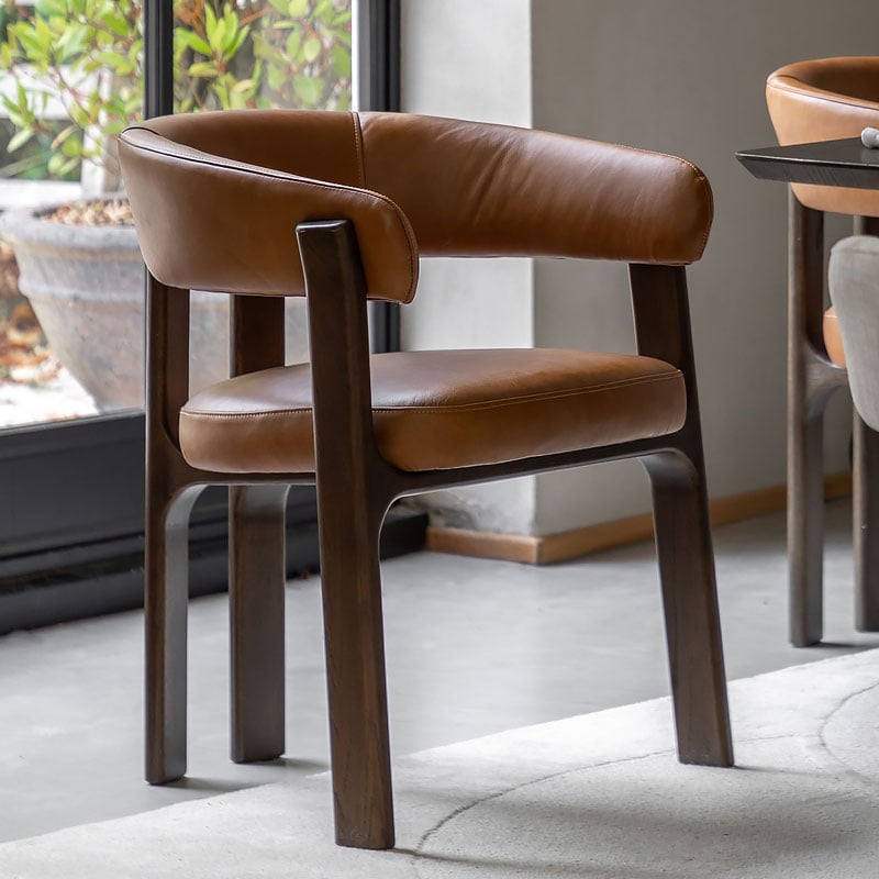 Set Of 2 Tan Brown Genuine Leather And Charcoal Brown Wood Scoop Open Back Dining Chairs Set Of 2 Tan Brown Genuine Leather And Charcoal Brown Wood Scoop Open Back Dining Chairs