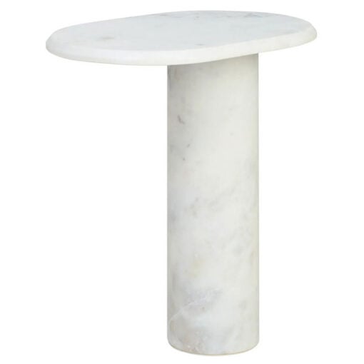 Solid White Marble Cylinder Base Balanced End Table Side Table
