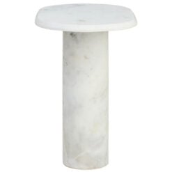 Solid White Marble Cylinder Base Balanced End Table Side Table