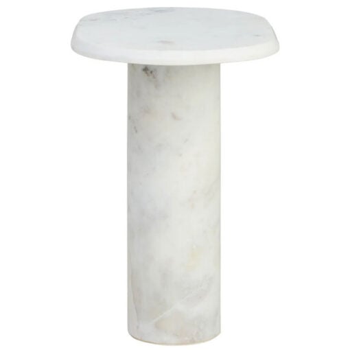Solid White Marble Cylinder Base Balanced End Table Side Table