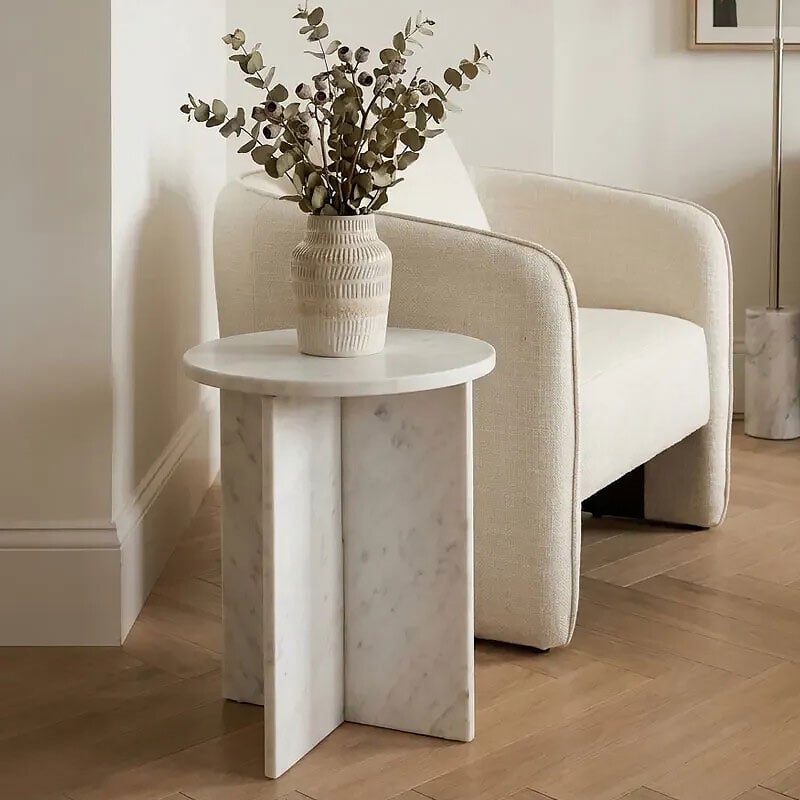Solid White Marble Round Side Table End Table 48cm Solid White Marble Round Side Table End Table 48cm