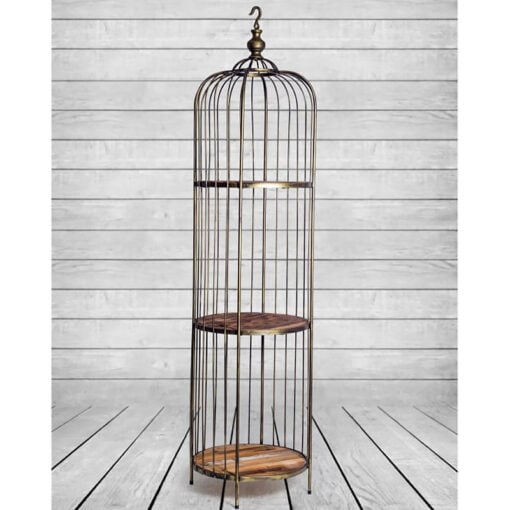 Boho Antique Gold Metal Bird Cage Style Large 3 Tier Shelving Display Unit 200cm