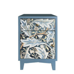 Boho Floral Acanthus Print 1 Drawer 1 Door Blue Solid Wood Bedside Cabinet Side Table Boho Floral Acanthus Print 1 Drawer 1 Door Blue Solid Wood Bedside Cabinet Side Table