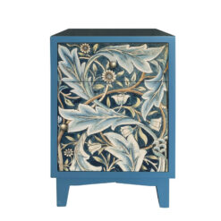 Boho Floral Acanthus Print 1 Drawer 1 Door Blue Solid Wood Bedside Cabinet Side Table