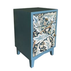 Boho Floral Acanthus Print 1 Drawer 1 Door Blue Solid Wood Bedside Cabinet Side Table Boho Floral Acanthus Print 1 Drawer 1 Door Blue Solid Wood Bedside Cabinet Side Table