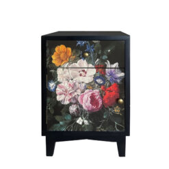 Boho Floral Print 1 Drawer 1 Door Black Solid Wood Bedside Cabinet Side Table Boho Floral Print 1 Drawer 1 Door Black Solid Wood Bedside Cabinet Side Table