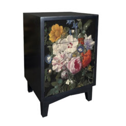 Boho Floral Print 1 Drawer 1 Door Black Solid Wood Bedside Cabinet Side Table Boho Floral Print 1 Drawer 1 Door Black Solid Wood Bedside Cabinet Side Table