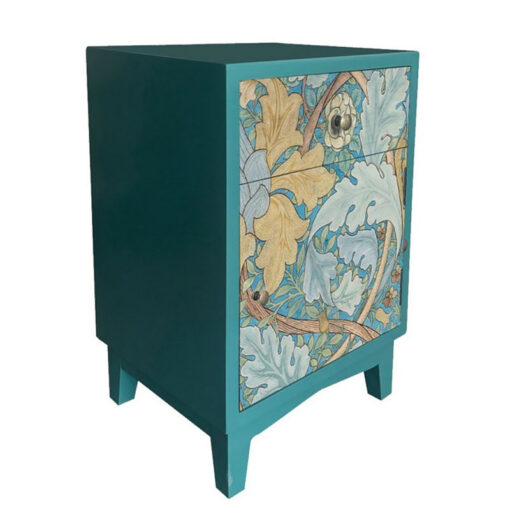 Boho Floral Print 1 Drawer 1 Door Teal Green Solid Wood Bedside Cabinet Side Table Boho Floral Print 1 Drawer 1 Door Teal Green Solid Wood Bedside Cabinet Side Table
