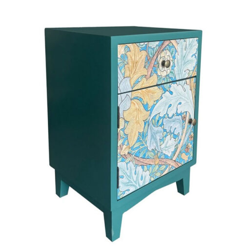 Boho Floral Print 1 Drawer 1 Door Teal Green Solid Wood Bedside Cabinet Side Table Boho Floral Print 1 Drawer 1 Door Teal Green Solid Wood Bedside Cabinet Side Table
