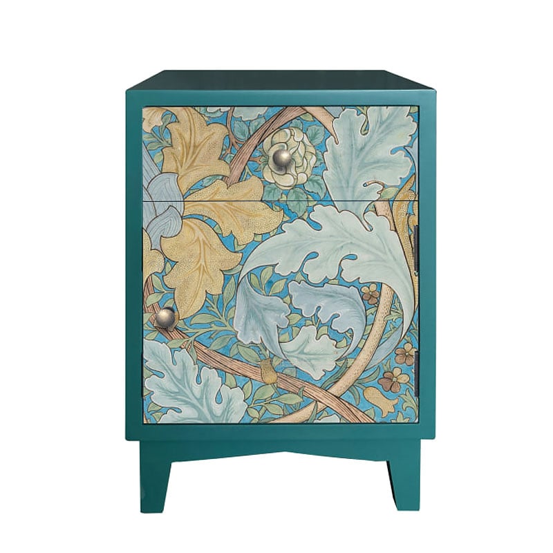 Boho Floral Print 1 Drawer 1 Door Teal Green Solid Wood Bedside Cabinet Side Table Boho Floral Print 1 Drawer 1 Door Teal Green Solid Wood Bedside Cabinet Side Table