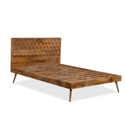 Boho Rustic Geo Honeycomb Solid Light Mango Wood Double Bed With Solid Wood Slatted Base