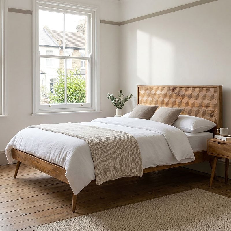 Boho Rustic Geo Honeycomb Solid Light Mango Wood King Size Bed With Solid Wood Slatted Base Boho Rustic Geo Honeycomb Solid Light Mango Wood King Size Bed With Solid Wood Slatted Base