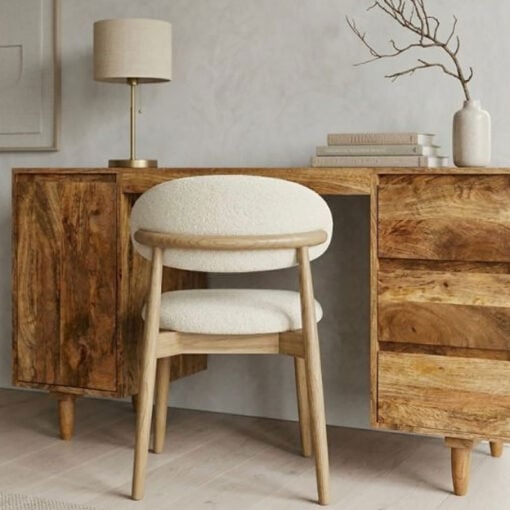 Boho Rustic Solid Light Mango Wood 1 Door 3 Drawer Desk Dressing Table 126cm Boho Rustic Solid Light Mango Wood 1 Door 3 Drawer Desk Dressing Table 126cm