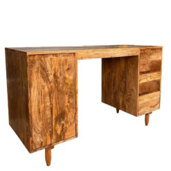 Boho Rustic Solid Light Mango Wood 1 Door 3 Drawer Desk Dressing Table 126cm Boho Rustic Solid Light Mango Wood 1 Door 3 Drawer Desk Dressing Table 126cm