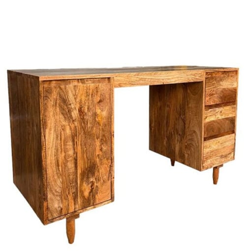 Boho Rustic Solid Light Mango Wood 1 Door 3 Drawer Desk Dressing Table 126cm Boho Rustic Solid Light Mango Wood 1 Door 3 Drawer Desk Dressing Table 126cm