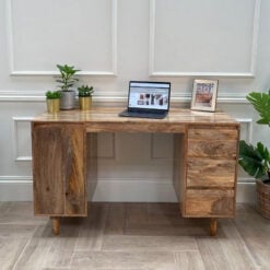 Boho Rustic Solid Light Mango Wood 1 Door 3 Drawer Desk Dressing Table 126cm Boho Rustic Solid Light Mango Wood 1 Door 3 Drawer Desk Dressing Table 126cm