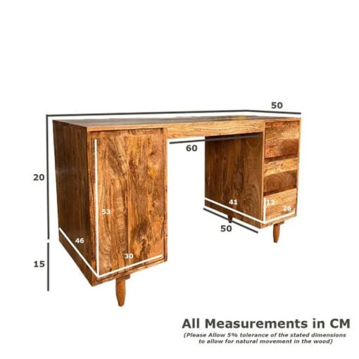 Boho Rustic Solid Light Mango Wood 1 Door 3 Drawer Desk Dressing Table 126cm Boho Rustic Solid Light Mango Wood 1 Door 3 Drawer Desk Dressing Table 126cm