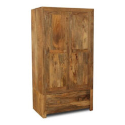 Boho Rustic Solid Light Mango Wood 2 Door 1 Drawer Large Double Wardrobe 190cm Boho Rustic Solid Light Mango Wood 2 Door 1 Drawer Large Double Wardrobe 190cm