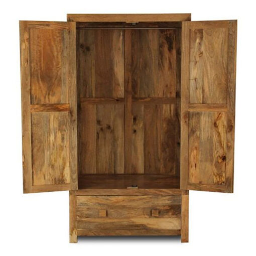 Boho Rustic Solid Light Mango Wood 2 Door 1 Drawer Large Double Wardrobe 190cm Boho Rustic Solid Light Mango Wood 2 Door 1 Drawer Large Double Wardrobe 190cm