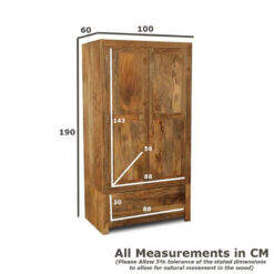 Boho Rustic Solid Light Mango Wood 2 Door 1 Drawer Large Double Wardrobe 190cm Boho Rustic Solid Light Mango Wood 2 Door 1 Drawer Large Double Wardrobe 190cm