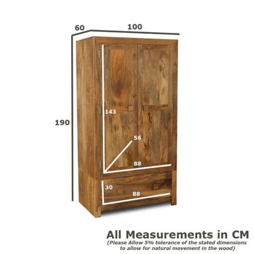 Boho Rustic Solid Light Mango Wood 2 Door 1 Drawer Large Double Wardrobe 190cm Boho Rustic Solid Light Mango Wood 2 Door 1 Drawer Large Double Wardrobe 190cm