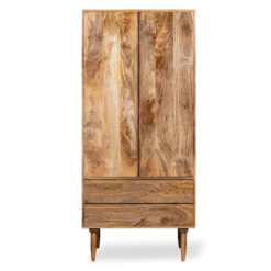 Boho Rustic Solid Light Mango Wood 2 Door 2 Drawer Double Wardrobe 185cm