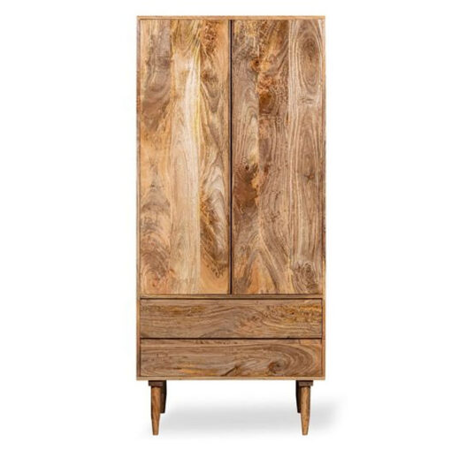 Boho Rustic Solid Light Mango Wood 2 Door 2 Drawer Double Wardrobe 185cm