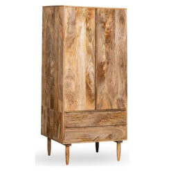 Boho Rustic Solid Light Mango Wood 2 Door 2 Drawer Double Wardrobe 185cm