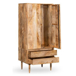 Boho Rustic Solid Light Mango Wood 2 Door 2 Drawer Double Wardrobe 185cm