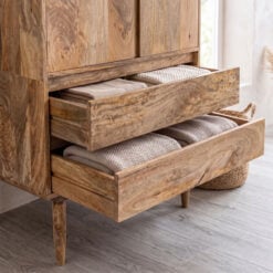 Boho Rustic Solid Light Mango Wood 2 Door 2 Drawer Double Wardrobe 185cm