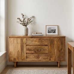 Boho Rustic Solid Light Mango Wood 2 Door 3 Drawer Sideboard 130cm