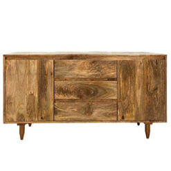 Boho Rustic Solid Light Mango Wood 2 Door 3 Drawer Sideboard 130cm