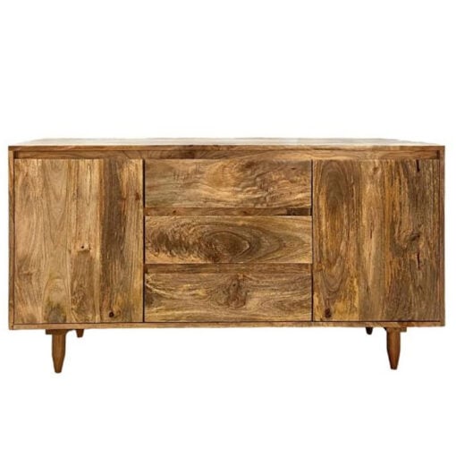 Boho Rustic Solid Light Mango Wood 2 Door 3 Drawer Sideboard 130cm