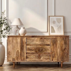 Boho Rustic Solid Light Mango Wood 2 Door 3 Drawer Sideboard 130cm