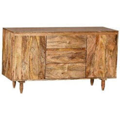 Boho Rustic Solid Light Mango Wood 2 Door 3 Drawer Sideboard 130cm
