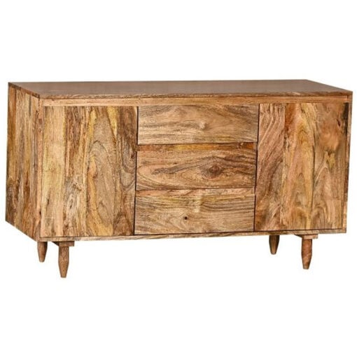 Boho Rustic Solid Light Mango Wood 2 Door 3 Drawer Sideboard 130cm