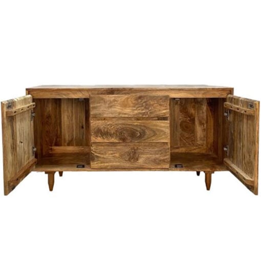 Boho Rustic Solid Light Mango Wood 2 Door 3 Drawer Sideboard 130cm