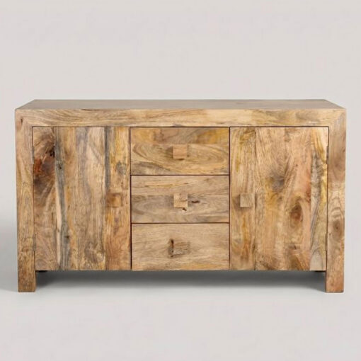 Boho Rustic Solid Light Mango Wood 2 Door 3 Drawer Sideboard 135cm