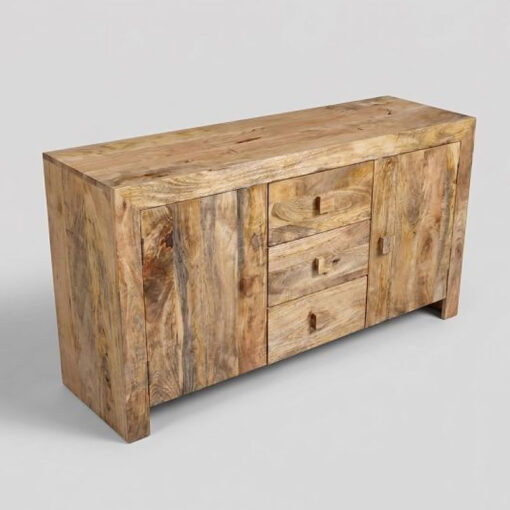 Boho Rustic Solid Light Mango Wood 2 Door 3 Drawer Sideboard 135cm